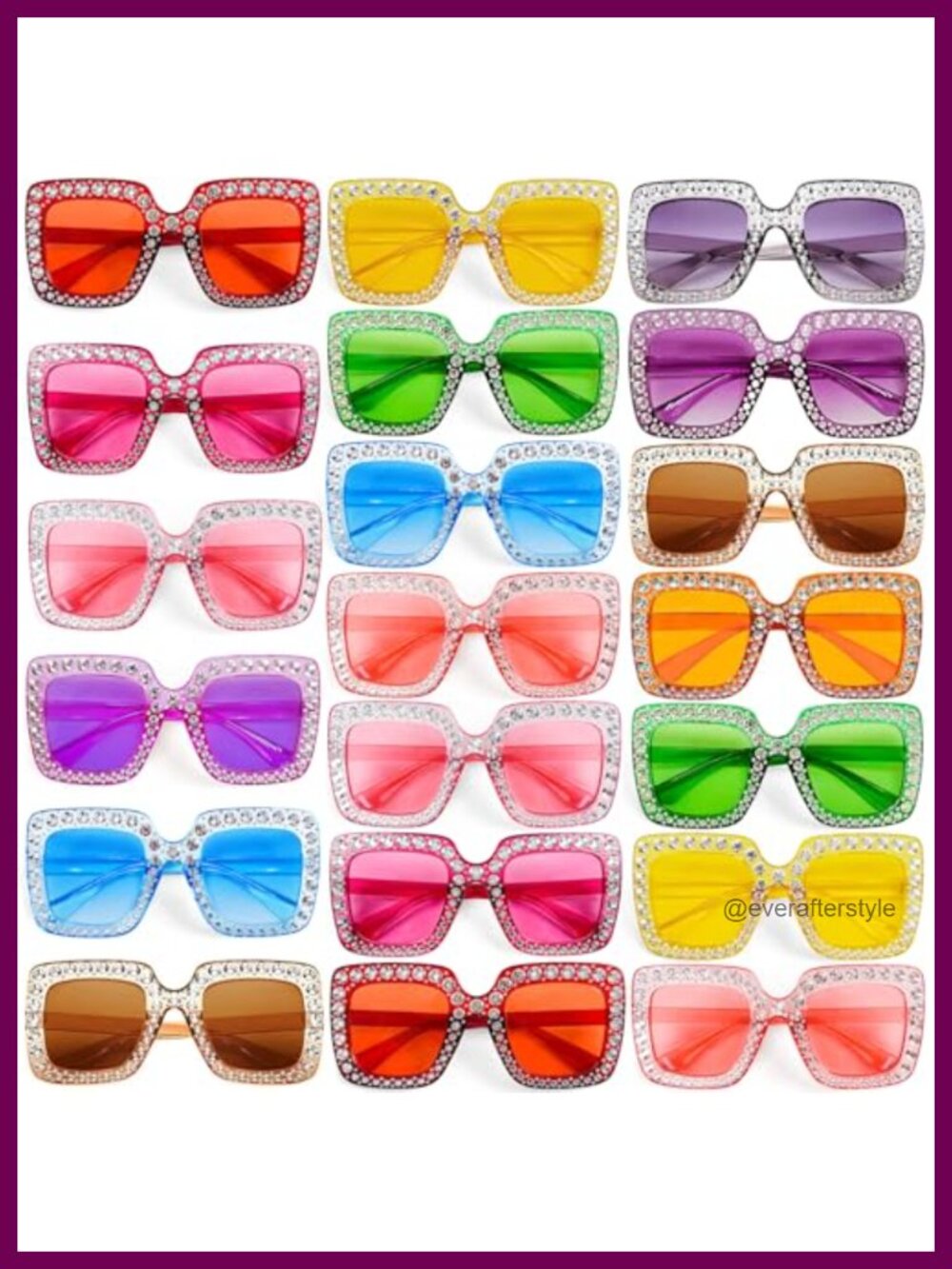 Crystal Oversized Square Sunglasses Retro Diamond Glitter Sparkling Disco Party